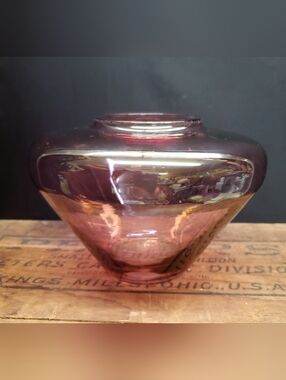 Modern Art Glass Pink Iridescent Bowl or Vase